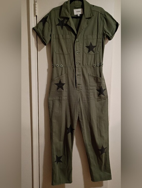 pistola Pants - PISTOLA Star-Print Olive Green Utility Jumpsuit Like New